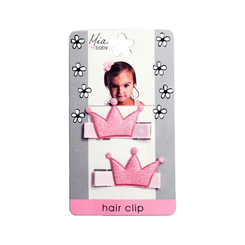 Mia Girl - Glitter Crown Hair Clips "Light Pink, Bubblegum Pink " 2PCs