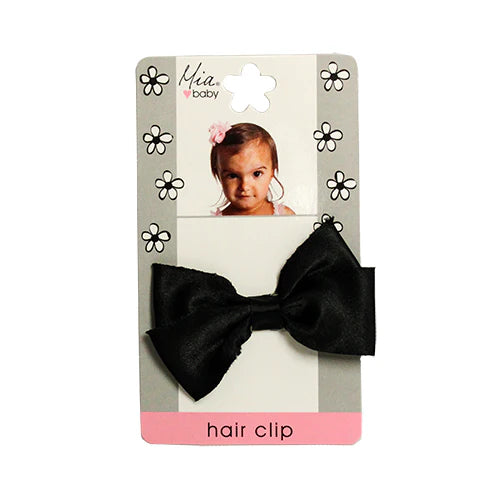 Mia Girl - Frayed Satin Bow Hair Clip "Black" 1PC