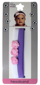 Mia Girl - Terrycloth Headband + Crocheted Flowers "White/Light Pink + Purple" 2PCs
