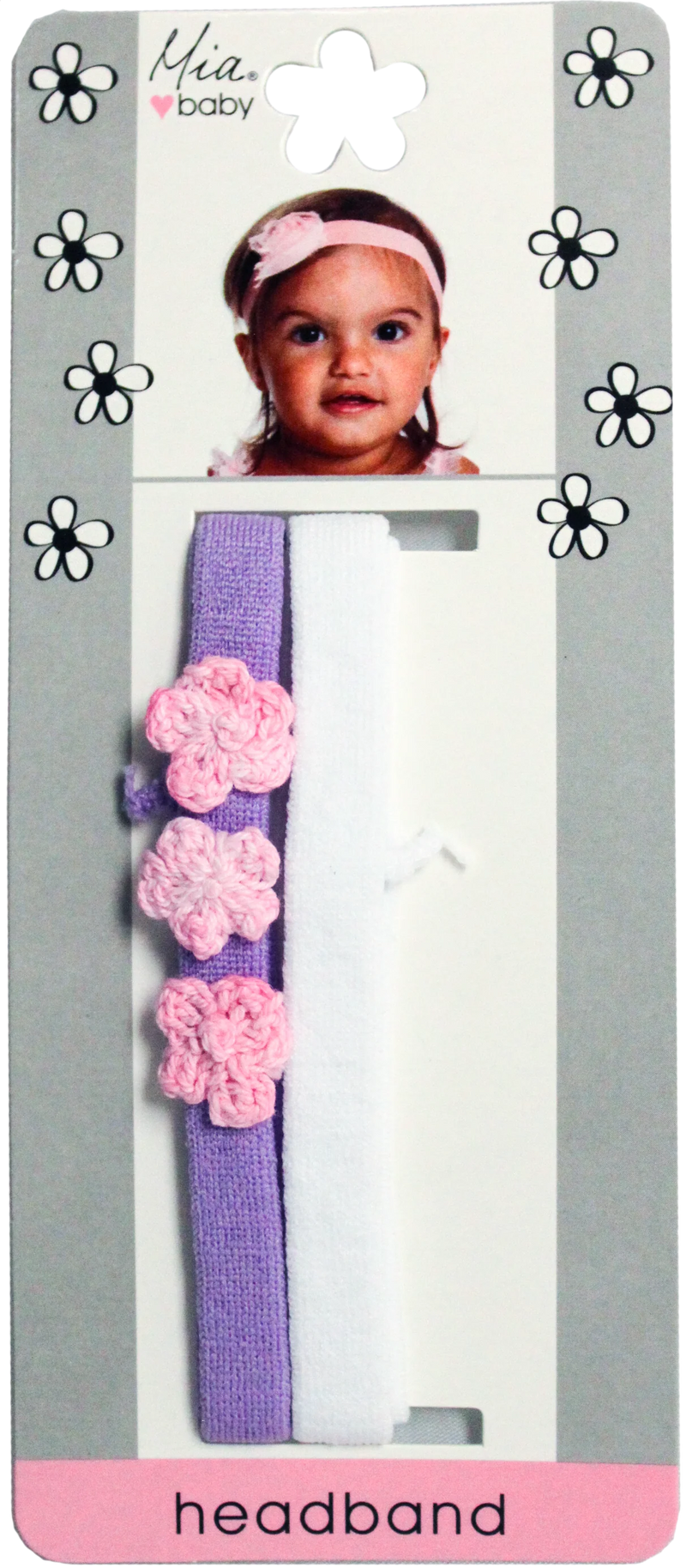 Mia Girl - Terrycloth Headband + Crocheted Flowers "Purple/Light Pink + White" 2PCs