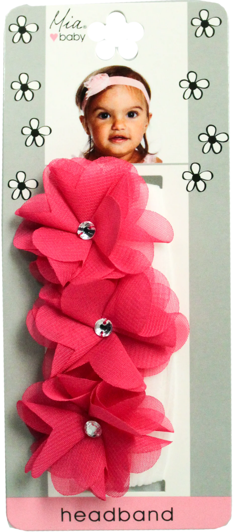 Mia Baby -Chiffon Flower Headband 1PC "White + Hot Pink"