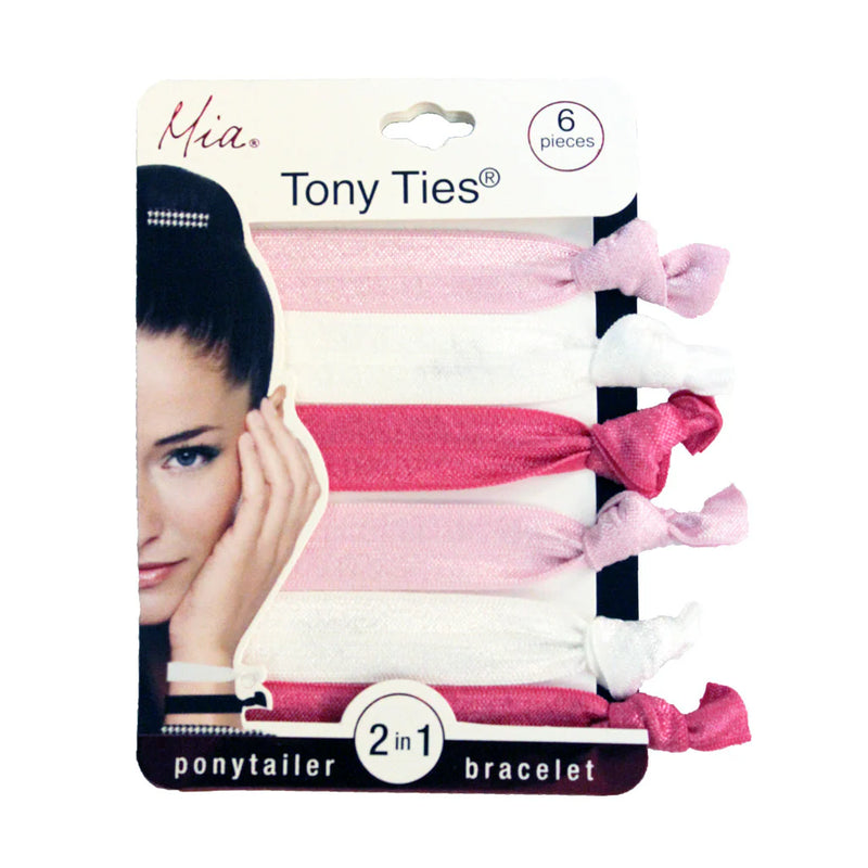 Mia Beauty - 2in1 Tony Ties® Ponytailer Bracelet "Hot Pink, Light Pink, White" 6PCs