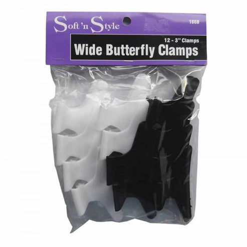 Soft'n Style - Wide Butterfly Clamps Black & White 3" 12PCs