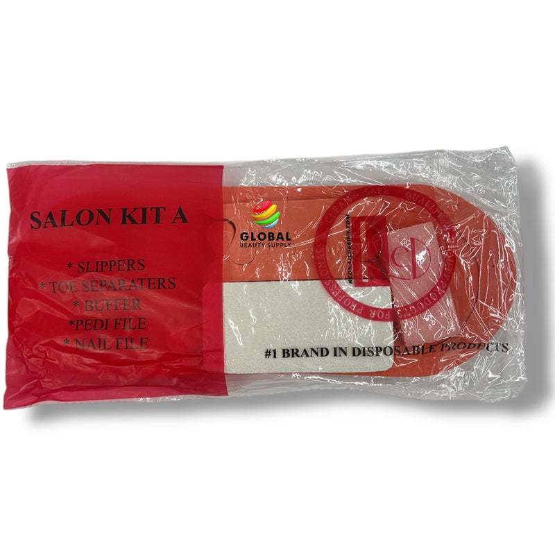 Red Salon Kit A - (Slippers, File, Toe Separators, Buffer, & Foot File) Pedicure Kit 5pcs