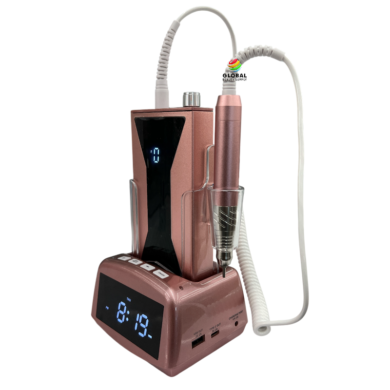 Rechargeable Portable Brushless Nail Drill 45K with Clock Charging Dock - Rose Gold