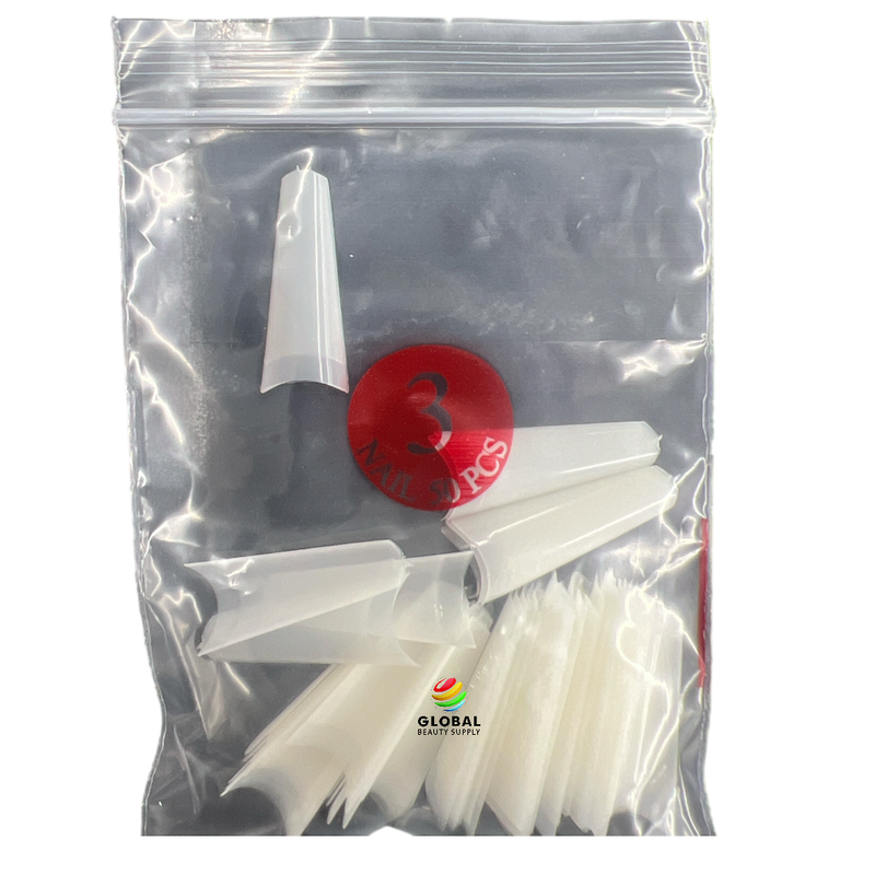 Coffin Ballerina (Straight Short) Nail Tips (NATURAL) 50ct/bag (red label)