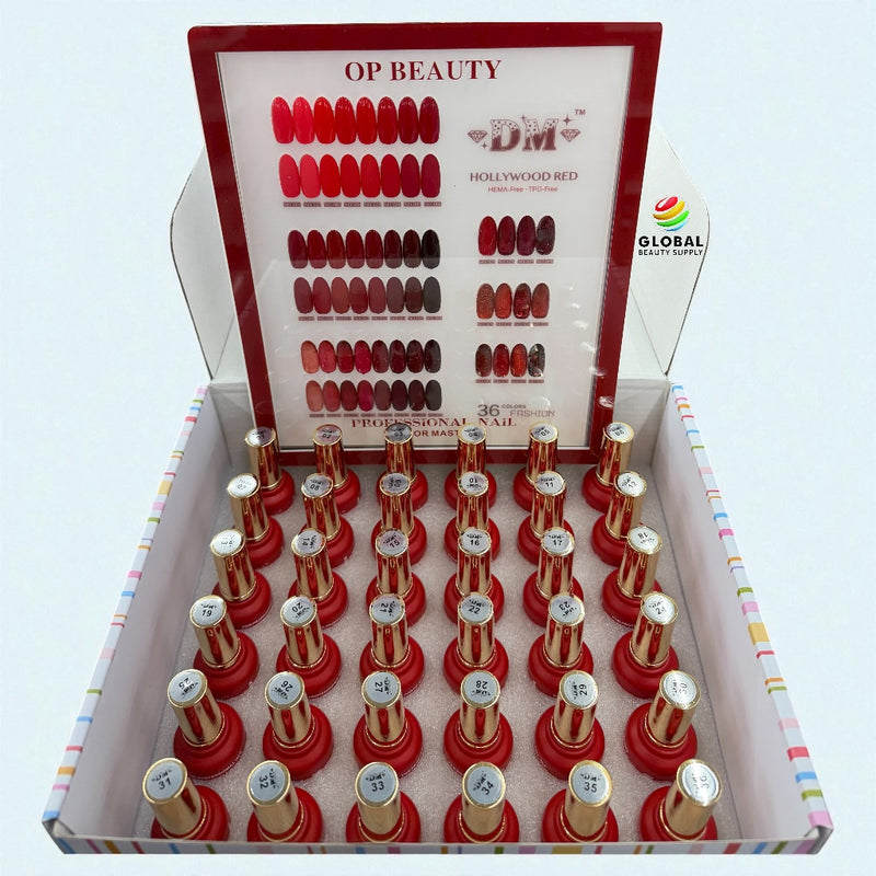 DM Gel Polish - Hollywood Red Collection Complete Set #01- #36 with Display HEMA/TPO FREE
