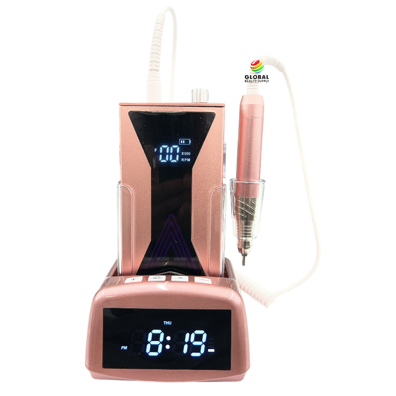 Rechargeable Portable Brushless Nail Drill 45K with Clock Charging Dock - Rose Gold