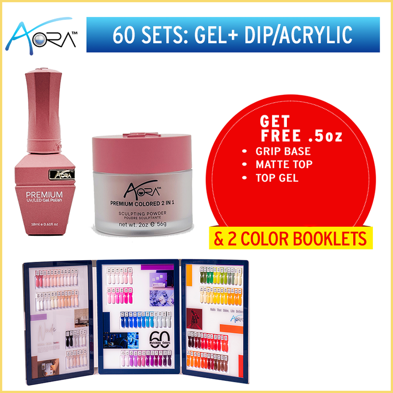Aora Premium Colored Gel + 2 in 1 Acrylic/Dip Powder 2 oz - Whole Collection (60 Shades)