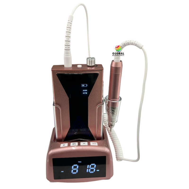 Rechargeable Portable Brushless Nail Drill 45K with Clock Charging Dock - Rose Gold