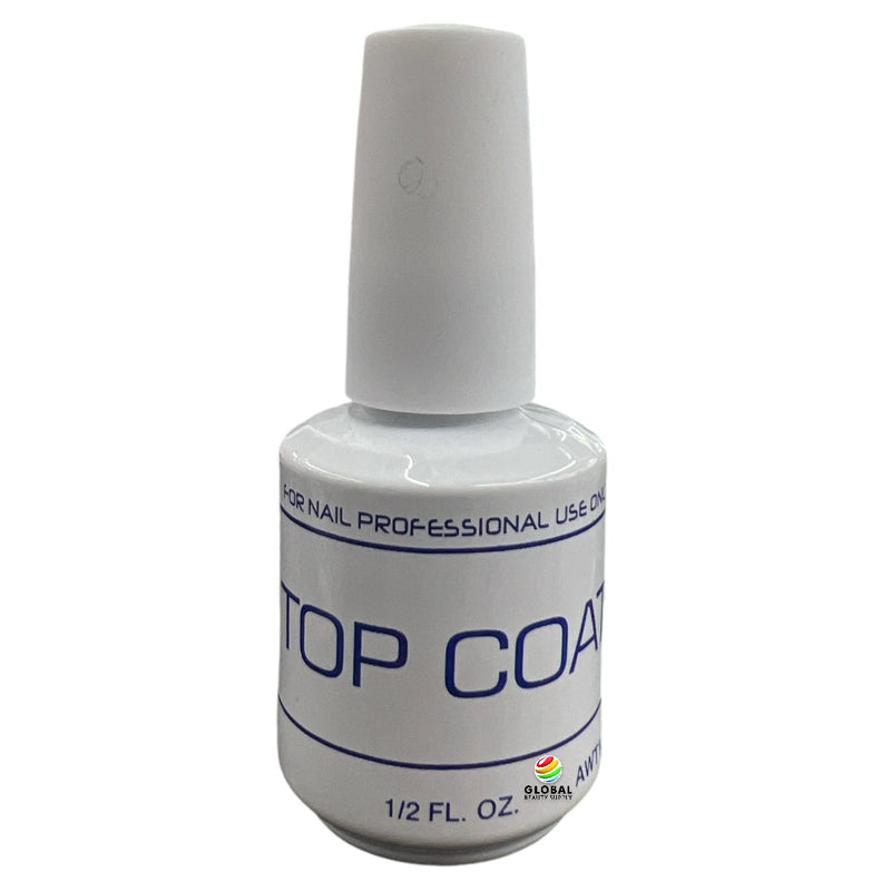 Empty Printed Top Coat Bottle with Cap & Brush - White