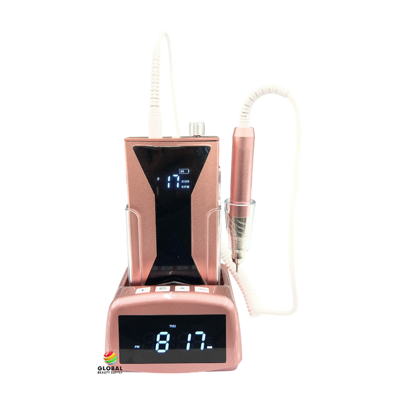 Rechargeable Portable Brushless Nail Drill 45K with Clock Charging Dock - Rose Gold