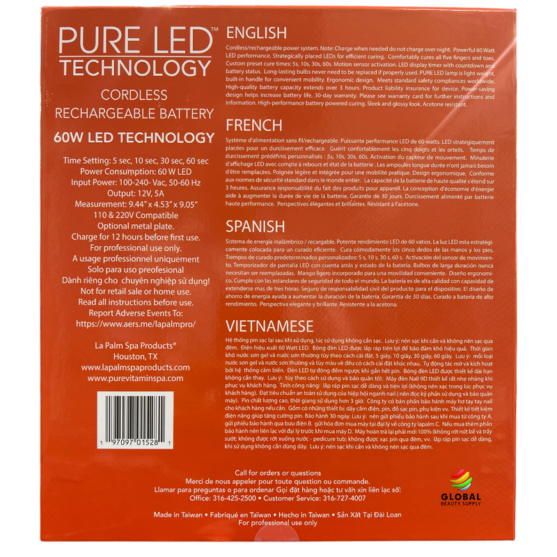 La Palm - Pure LED Technology Cordless Rechargeable Battery 60W Lamp