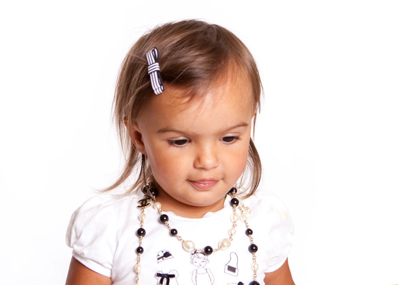 Mia Baby - Satin Bow Barrettes "Black +White" 4PCs
