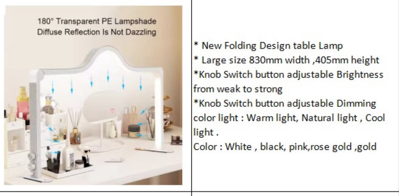 LED Foldable Arch Table Lamp Dimmable with Rhinestones - White