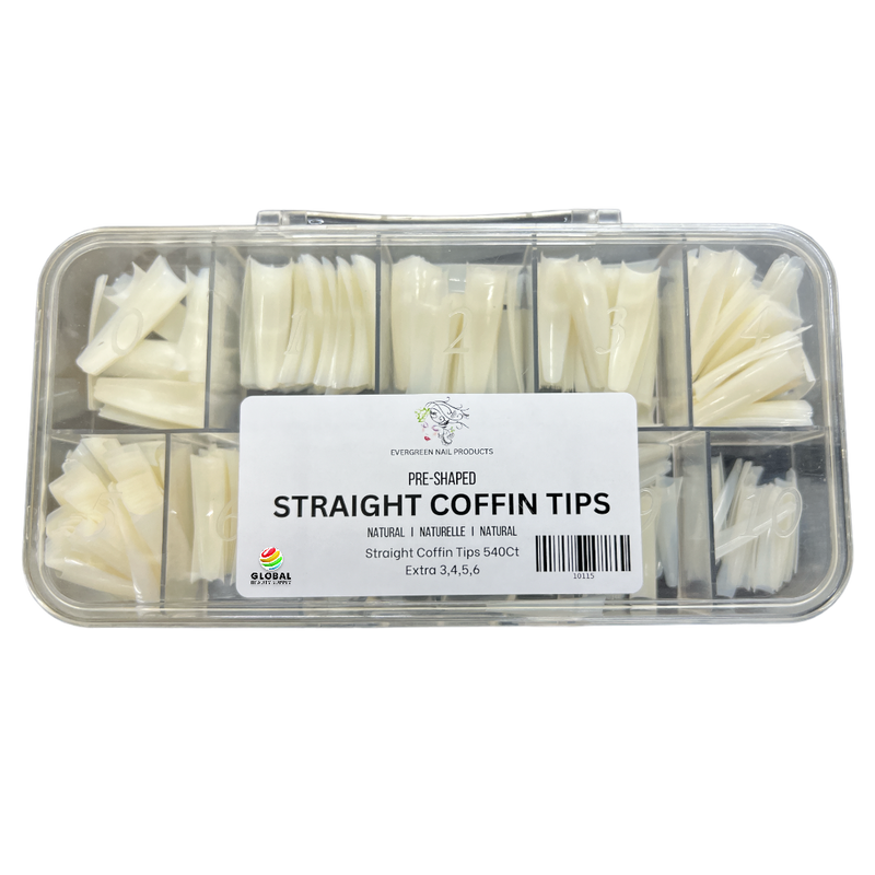 Straight Coffin Nail Tips 540ct/box (NATURAL) 10115