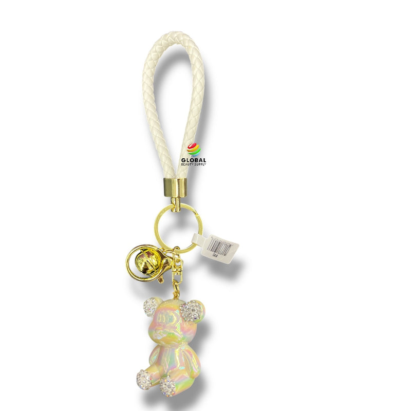 Keychain - Glossy Pearl White Rhinestone Bear