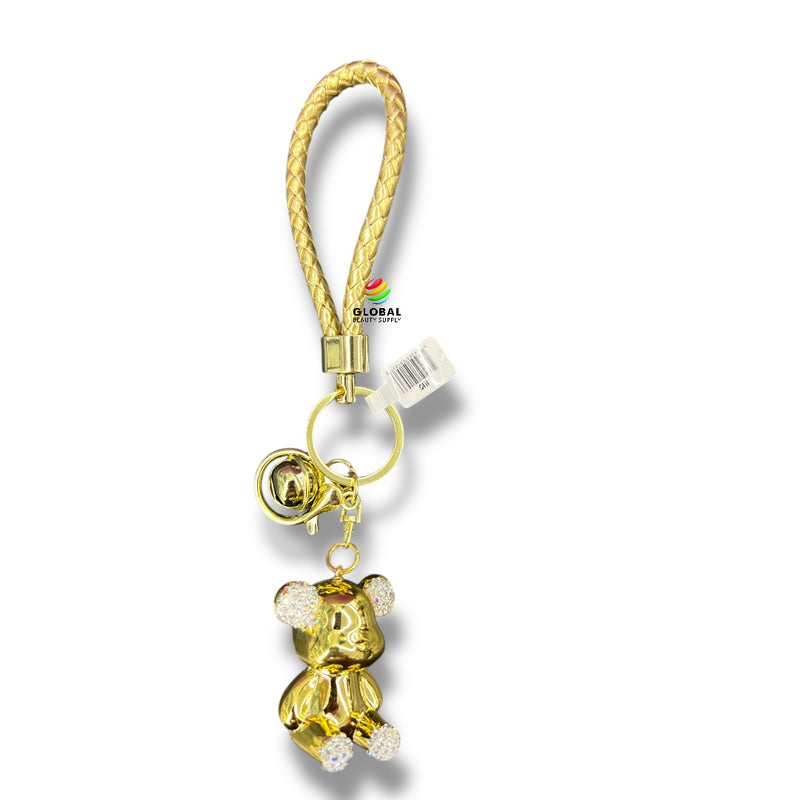 Keychain - Glossy Gold Rhinestone Bear