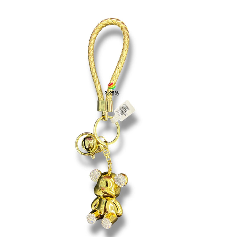Keychain - Glossy Gold Rhinestone Bear