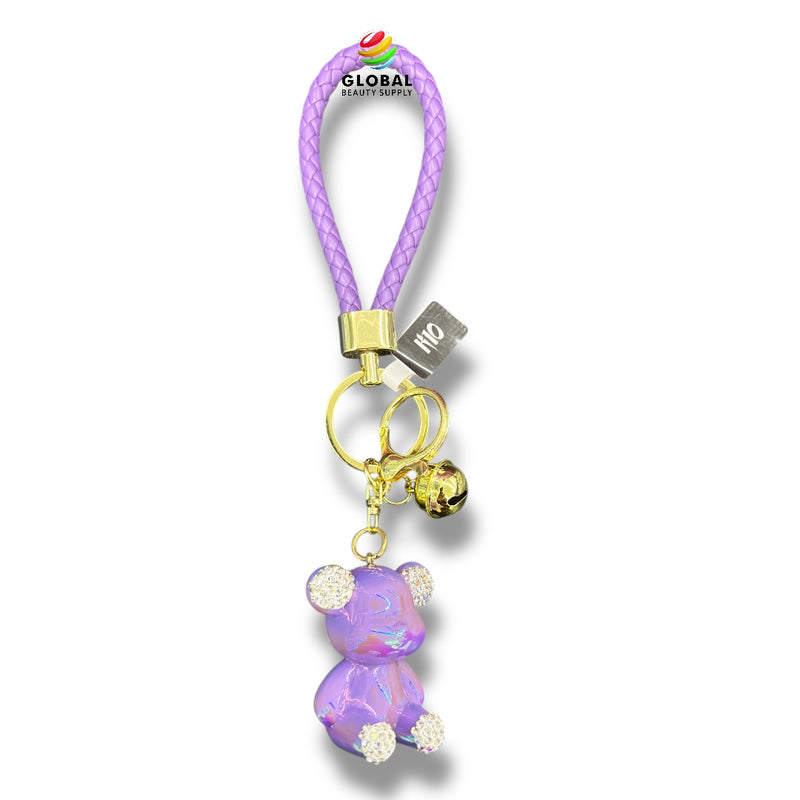 Keychain - Glossy Pearl Purple Rhinestone Bear