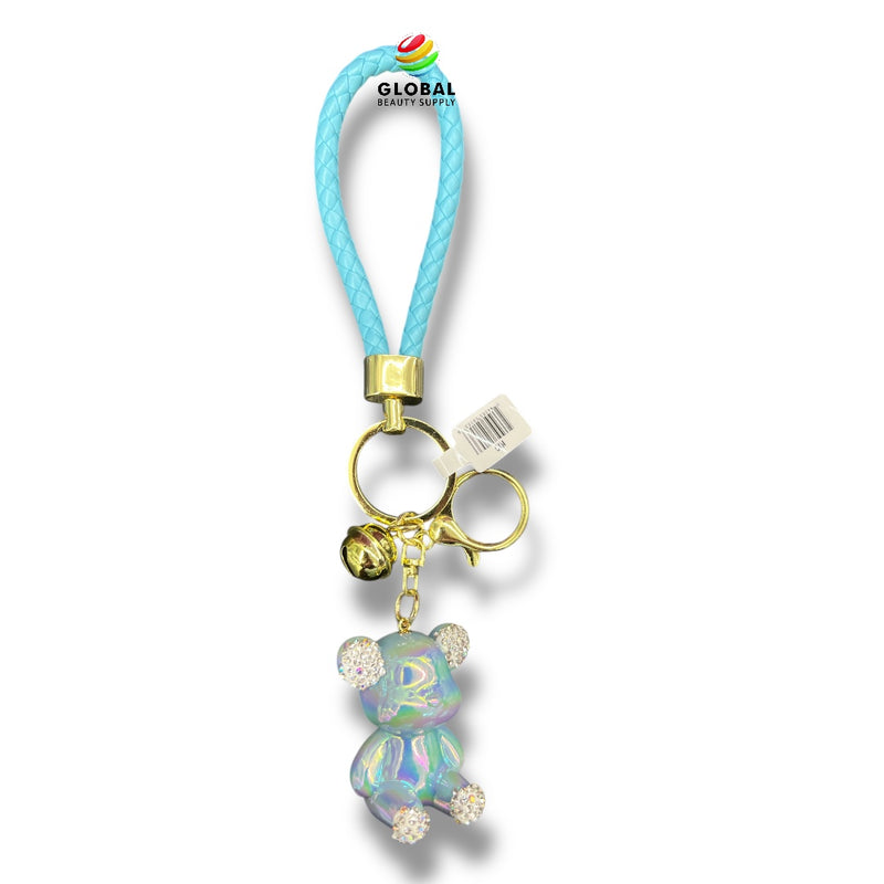 Keychain - Glossy Pearl Blue Rhinestone Bear