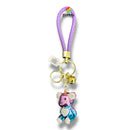 Keychain - Glossy Pink & Blue Rhinestone Bear with Heart