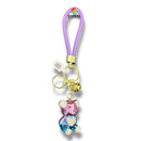 Keychain - Glossy Pink & Blue Rhinestone Bear with Heart