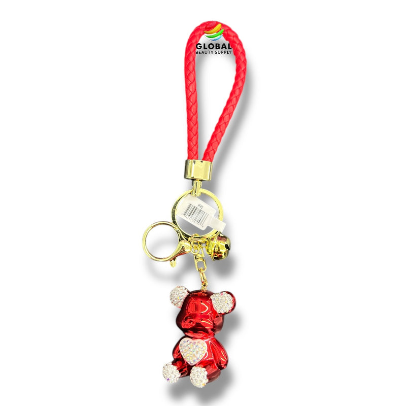 Keychain - Glossy Red Rhinestone Bear with Heart