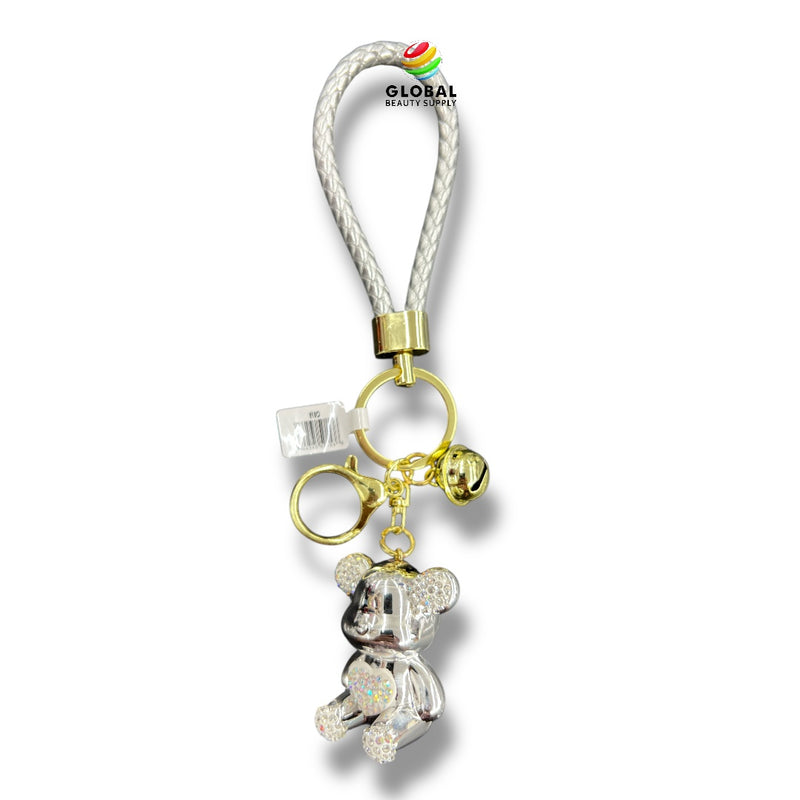 Keychain - Glossy Silver Rhinestone Bear