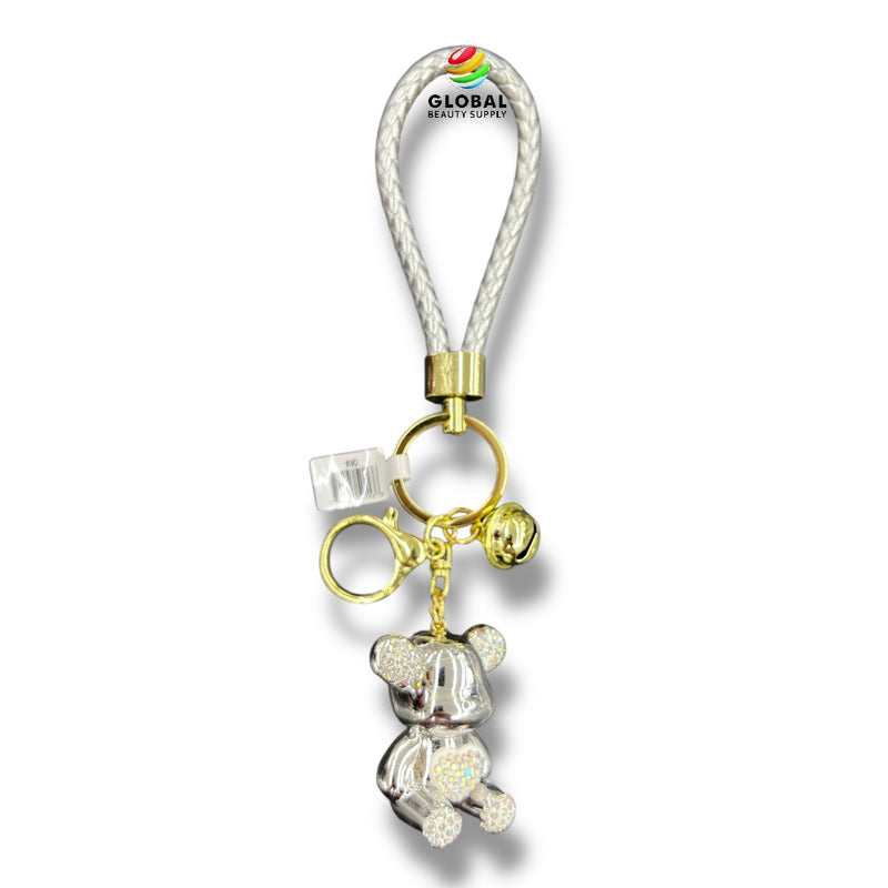 Keychain - Glossy Silver Rhinestone Bear