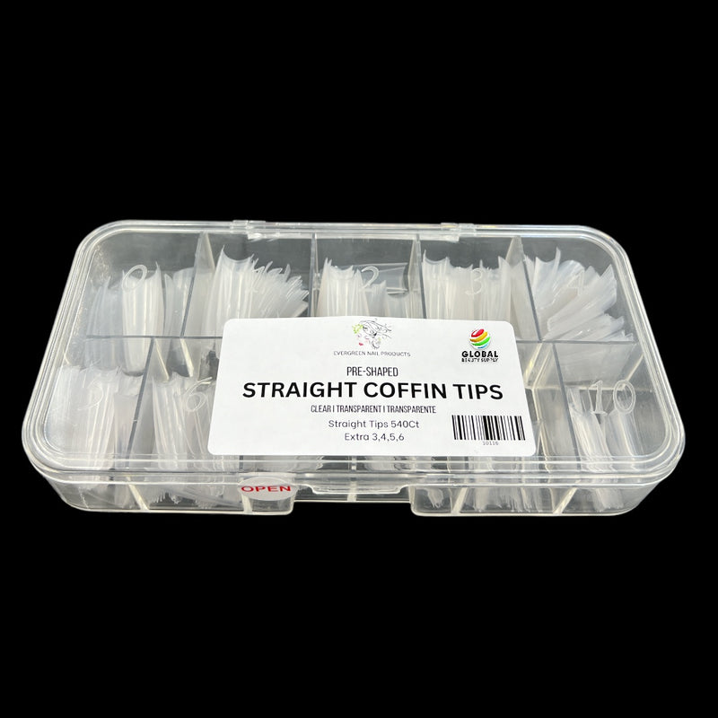 Straight Coffin Nail Tips 540ct/box (CLEAR)