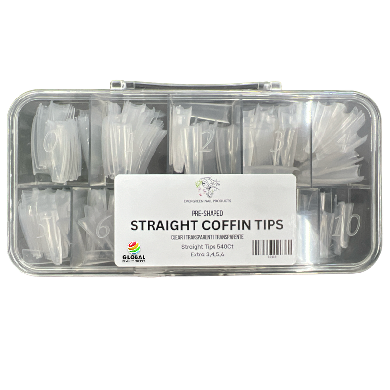 Straight Coffin Nail Tips 540ct/box (CLEAR)