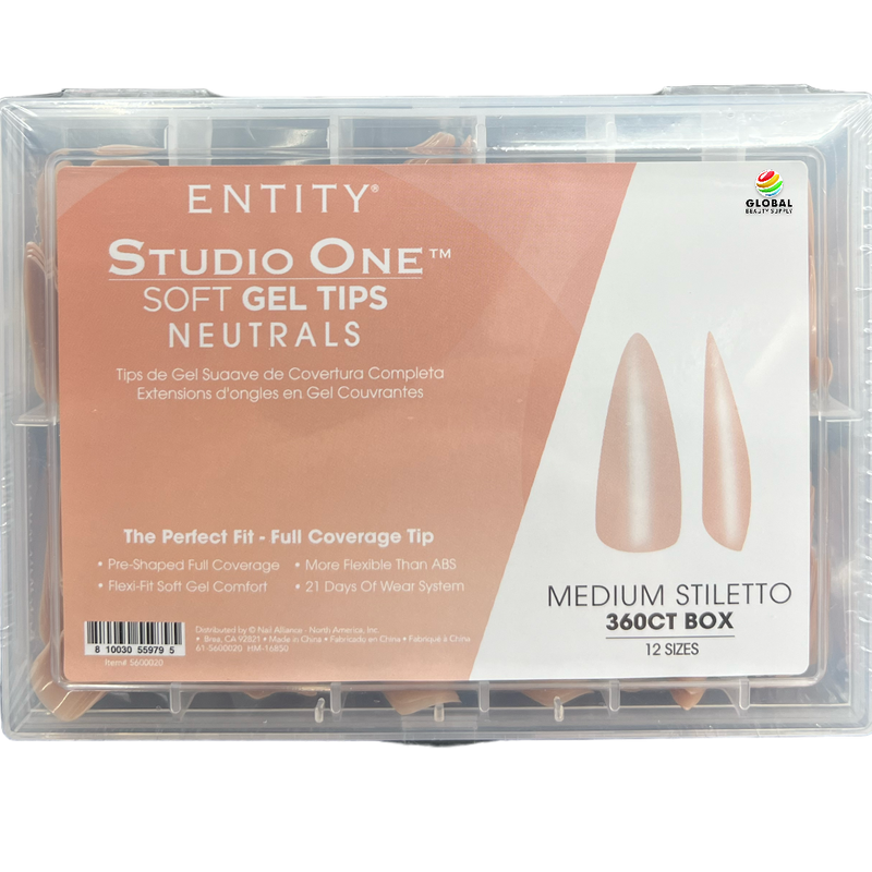Entity Studio One Soft Gel Tips - Neutrals 5600020 Medium Stiletto 360ct Box