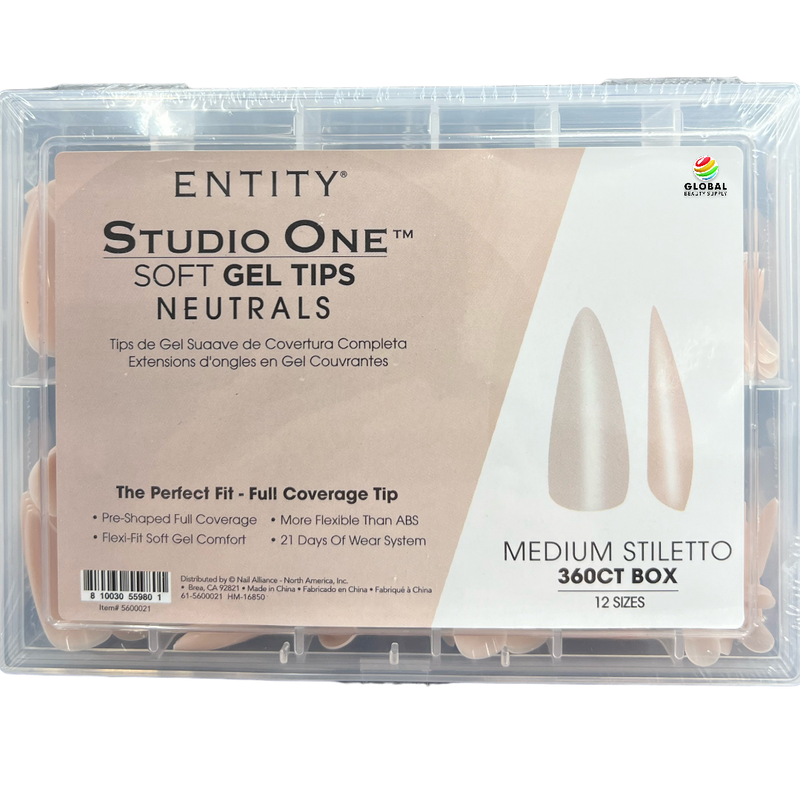 Entity Studio One Soft Gel Tips - Neutrals 5600021 Medium Stiletto 360ct Box