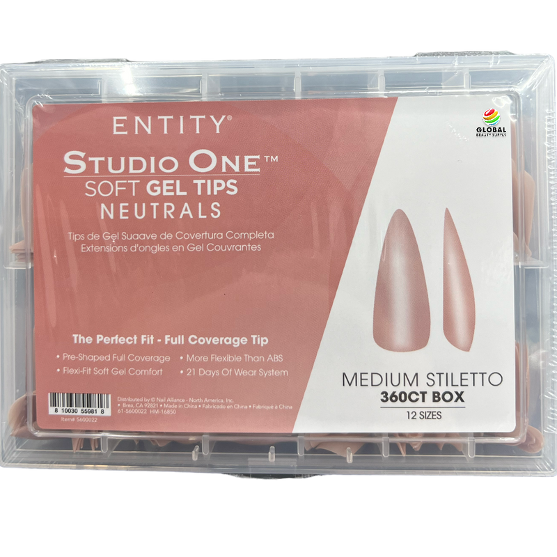Entity Studio One Soft Gel Tips - Neutrals 5600022 Medium Stiletto 360ct Box