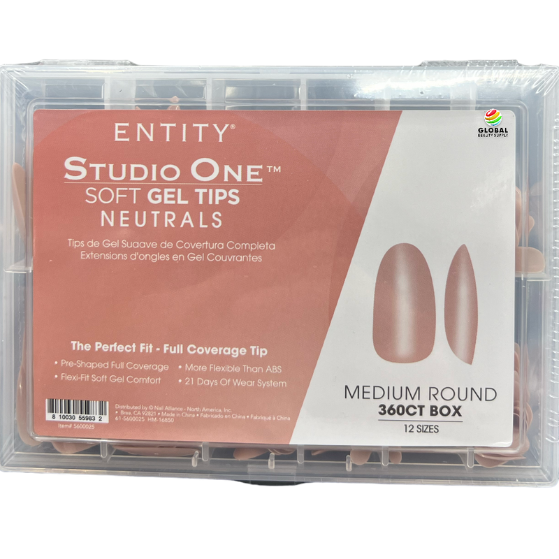 Entity Studio One Soft Gel Tips - Neutrals 5600025 Medium Round 360ct Box