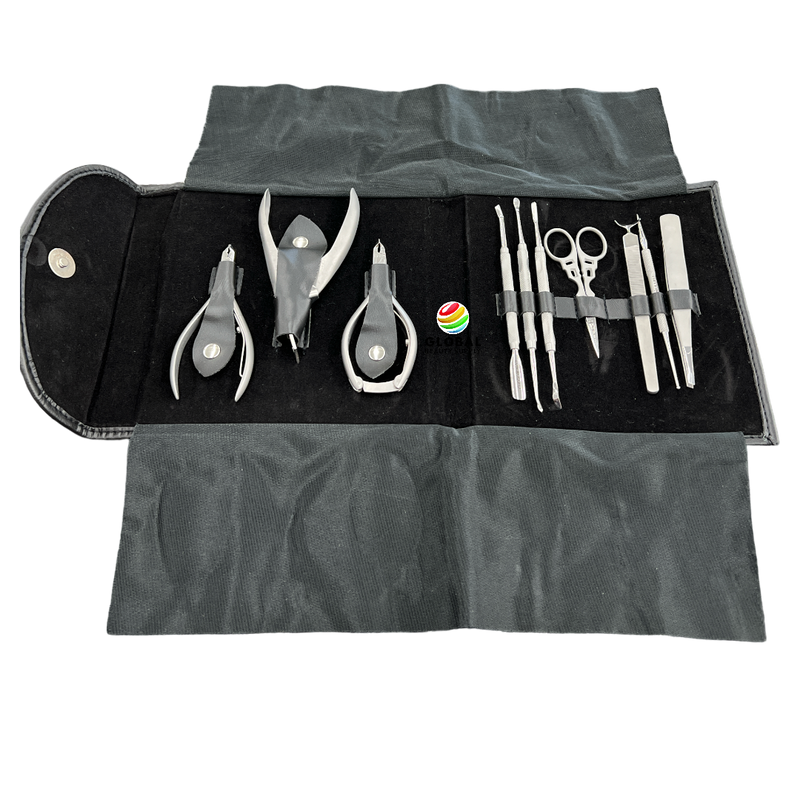 Metal Implement Kit with Leather Case