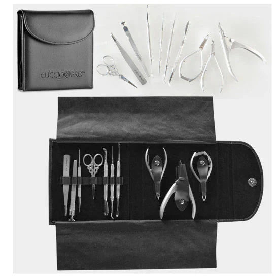 Metal Implement Kit with Leather Case