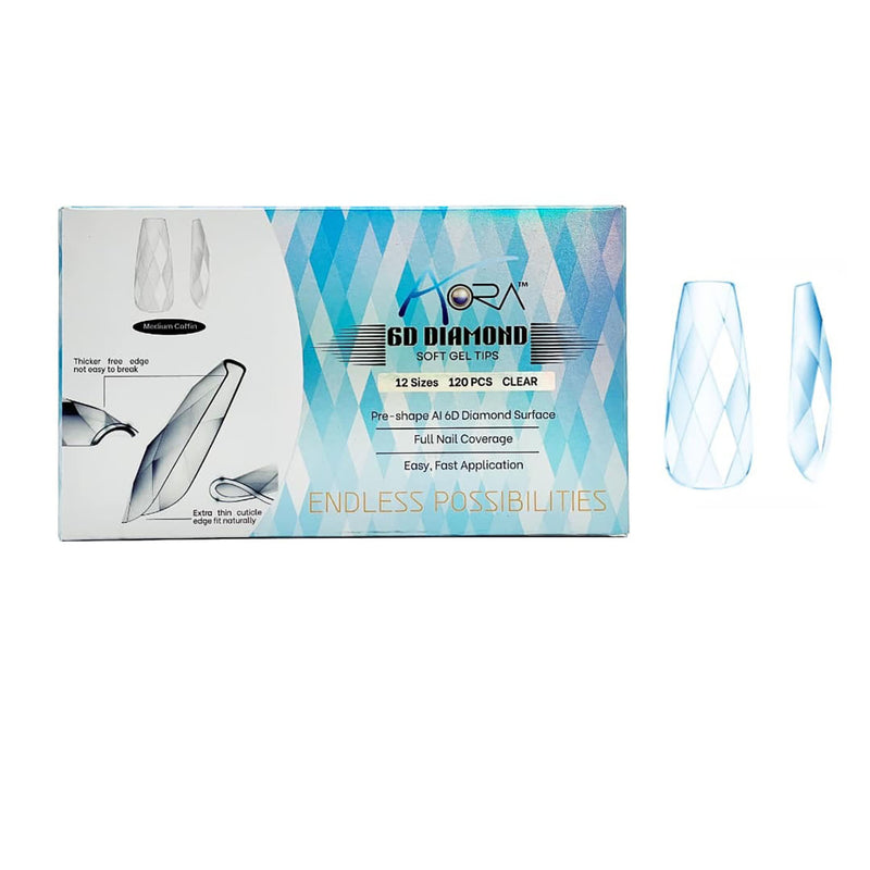 Aora 6D Diamond Soft Gel Tips Box (12 sizes/120pcs) - Medium Coffin