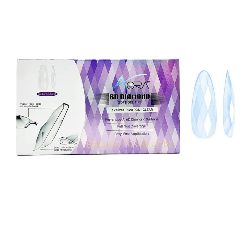 Aora 6D Diamond Soft Gel Tips Box (12 sizes/120pcs) - Medium Almond