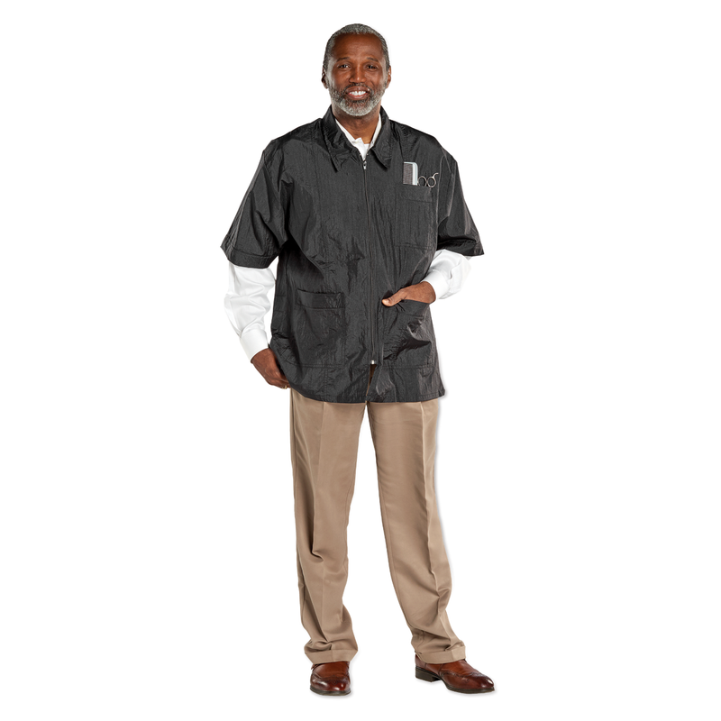 Crinkle Nylon Barber Jacket with 3 Pockets - Large