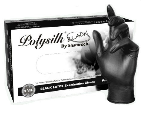 Poly Silk Powder-Free Black Latex Examination Gloves